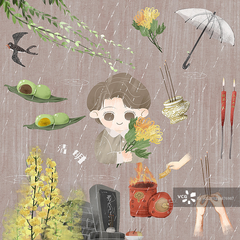 可爱风格男孩过清明节插画图片素材