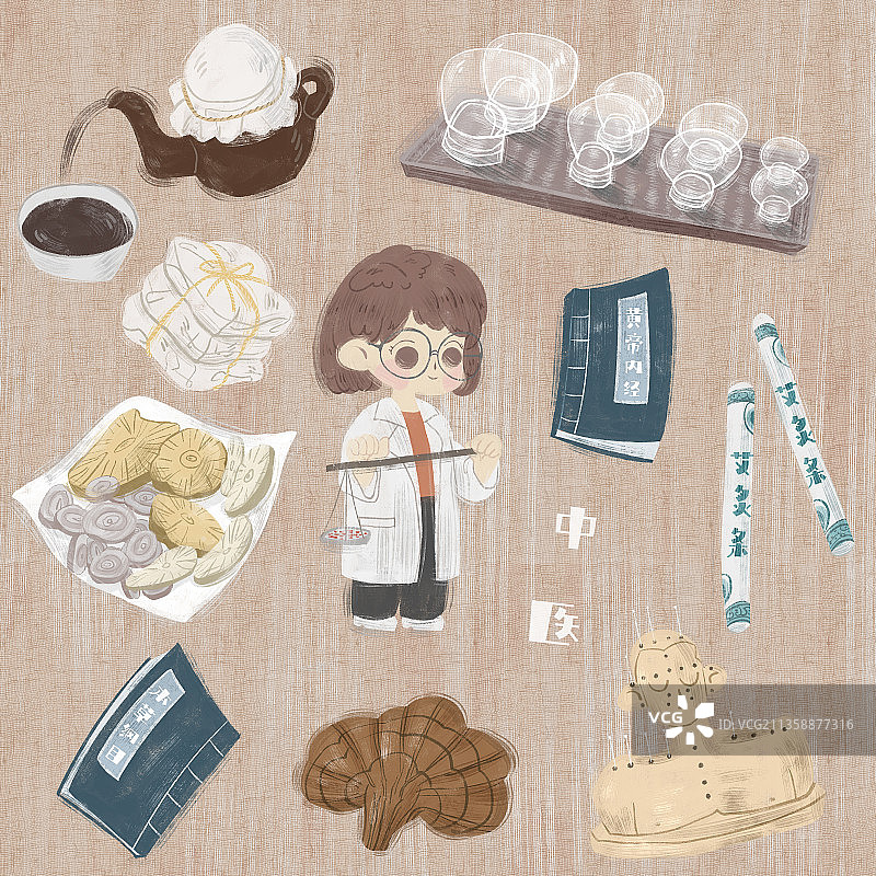 可爱风格中医插画图片素材