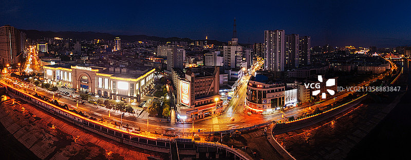 张家口 桥西区 展览馆 夜景 百盛购物 中联大厦 尚峰广场图片素材