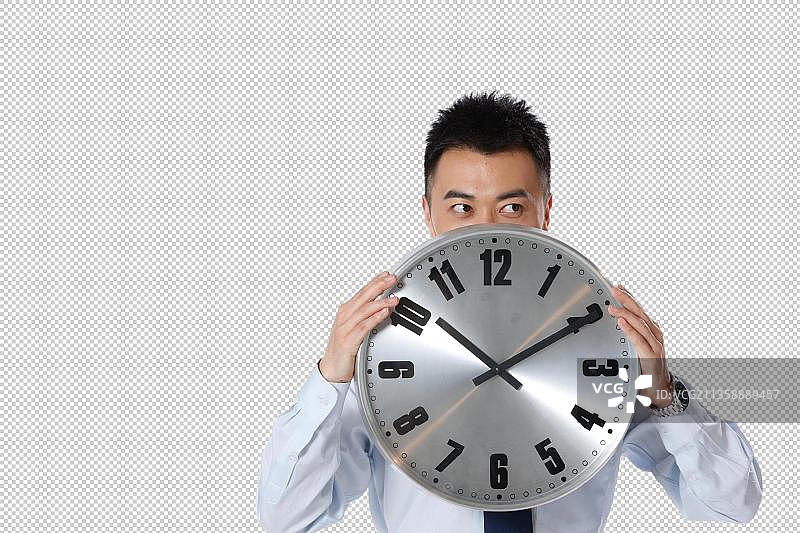 商务男人拿着钟表图片素材