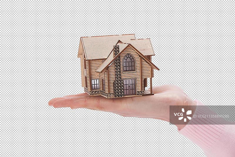 女人手托房屋模型图片素材
