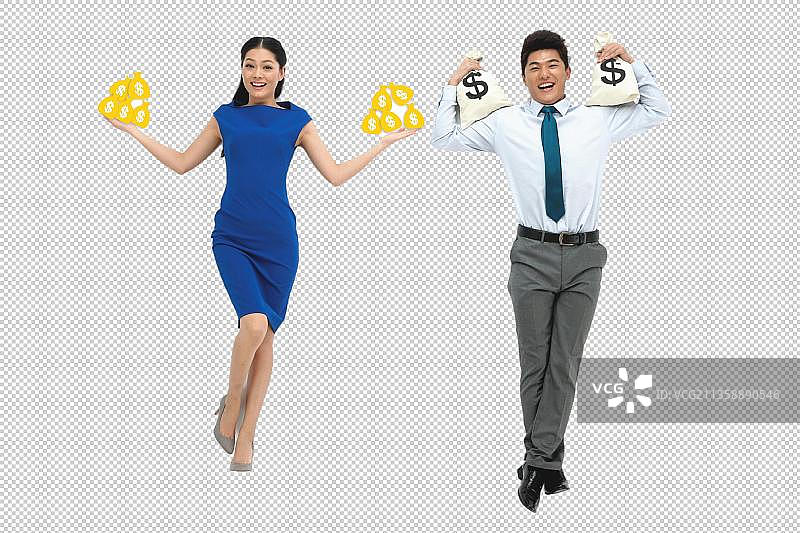 商务男人和女人拿着钱袋图片素材