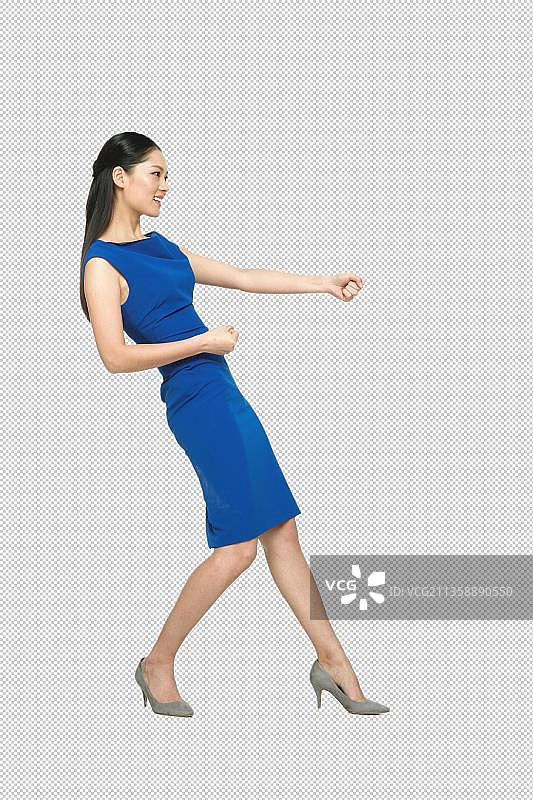 商务青年女人做拉的动作图片素材