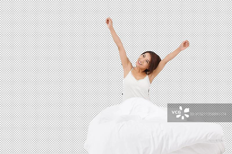 青年女人正在起床图片素材