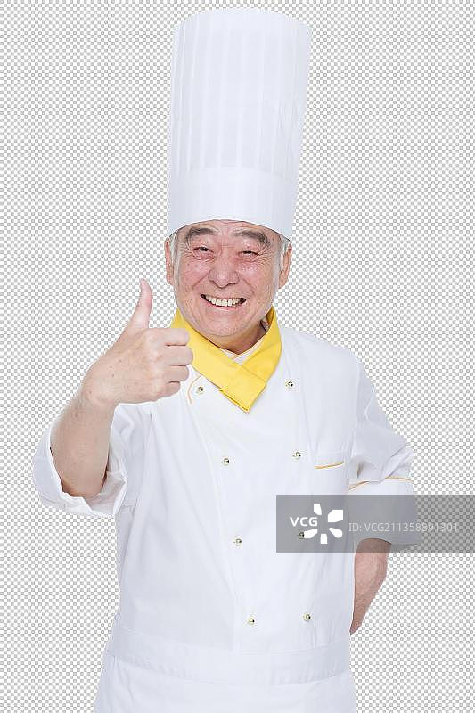 一个老年男人穿着厨师服翘起大拇指图片素材