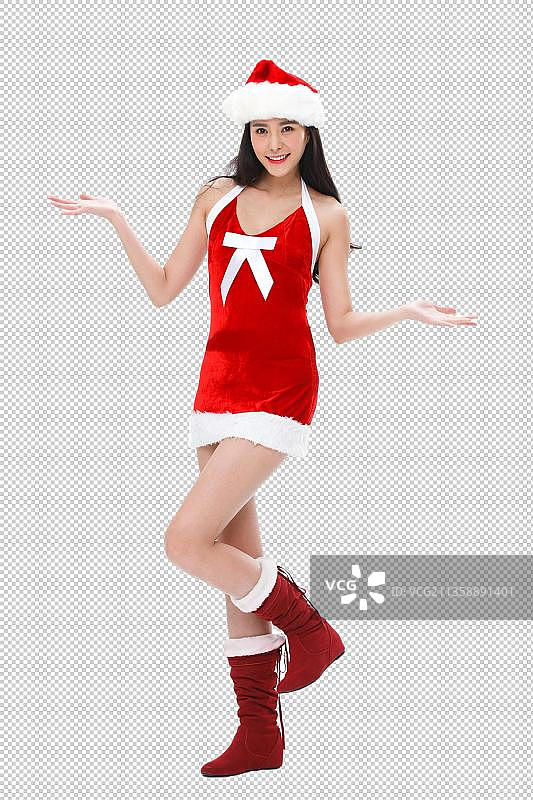 穿圣诞服的年轻女人图片素材