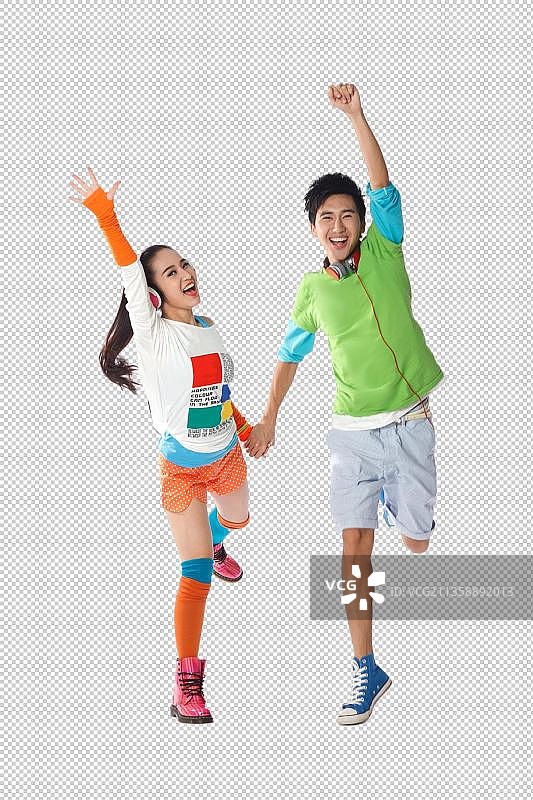 时尚活力的年轻情侣跳动图片素材