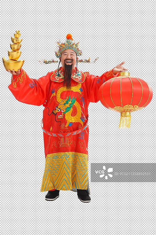 财神爷拿着金元宝和灯笼图片素材