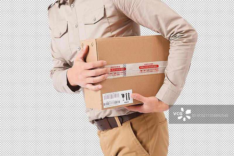 青年物流人员拿着箱子图片素材