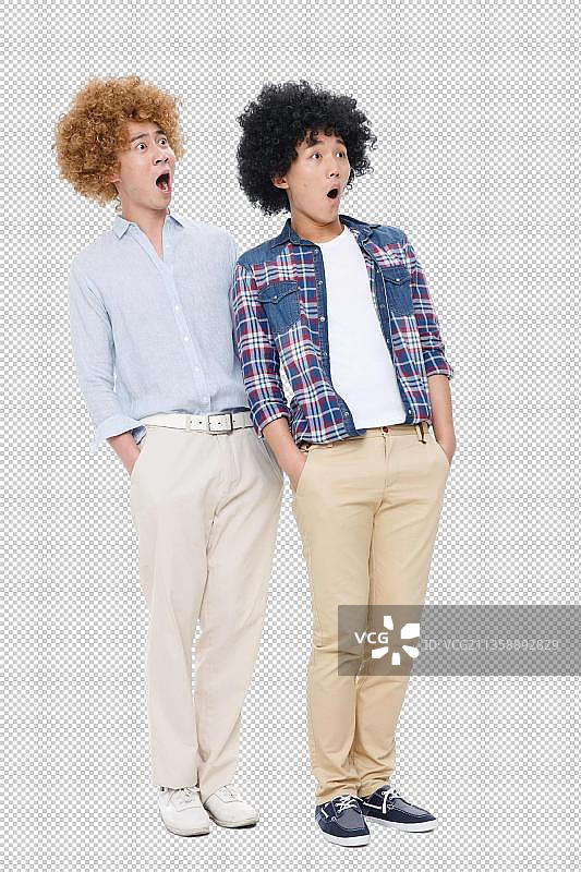 带着假发的青年人张着嘴图片素材