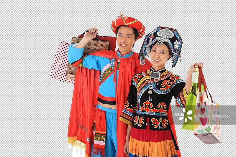 中国少数民族情侣购物图片素材