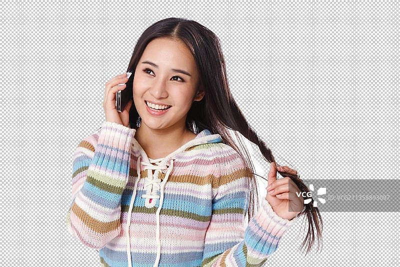 青春活力的年轻女孩打电话图片素材
