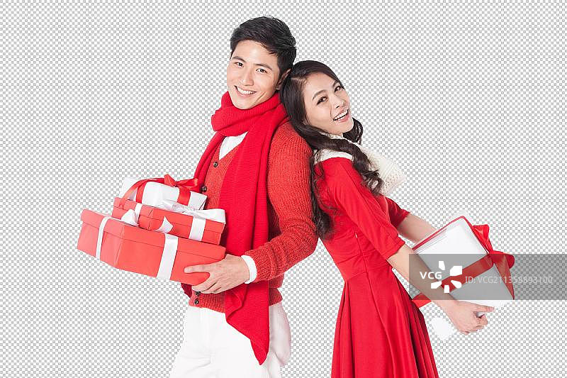 青年情侣拿着圣诞节礼物图片素材
