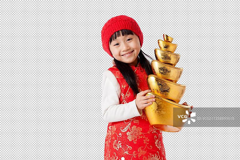 东方女孩拿着新年装饰物图片素材