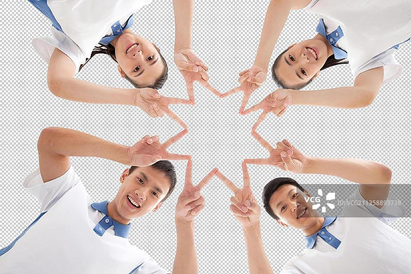 中学生在做和平手势图片素材