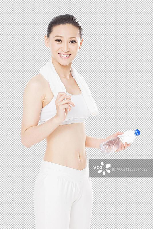 年轻女孩拿着纯净水图片素材