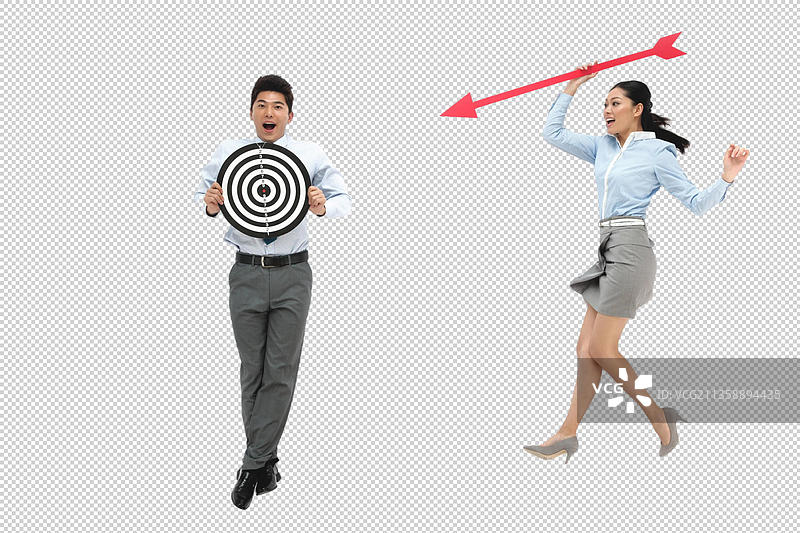 商务青年男人和女人拿着圆靶和飞镖图片素材