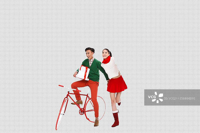 骑自行车的浪漫情侣图片素材