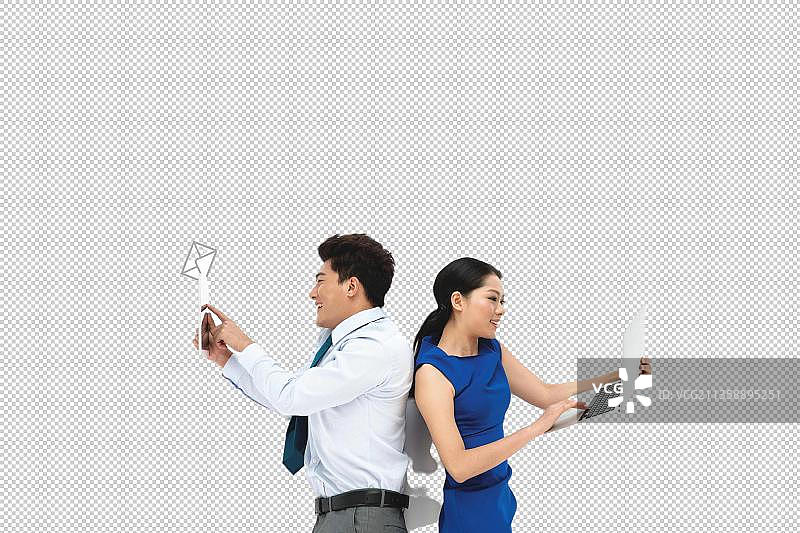 商务男人和女人使用电脑通讯图片素材