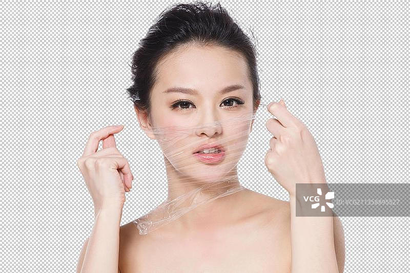 东方美女拿着保鲜膜图片素材