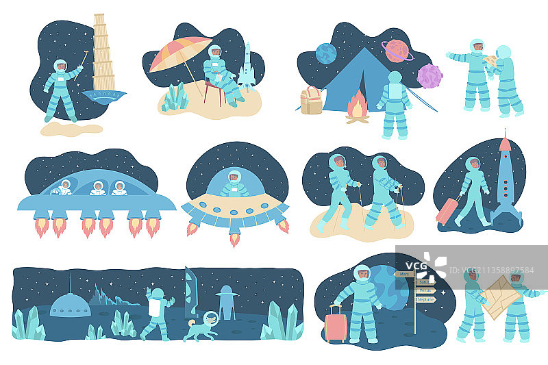太空旅游扁平化合集图片素材