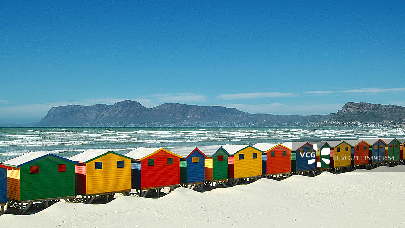 南非，以蔚蓝晴空为背景的海滩全景图片素材
