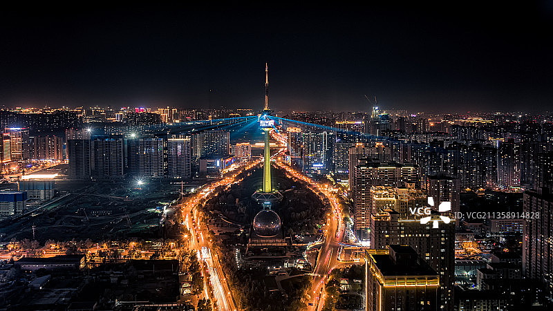 西安电视塔航拍夜景图片素材