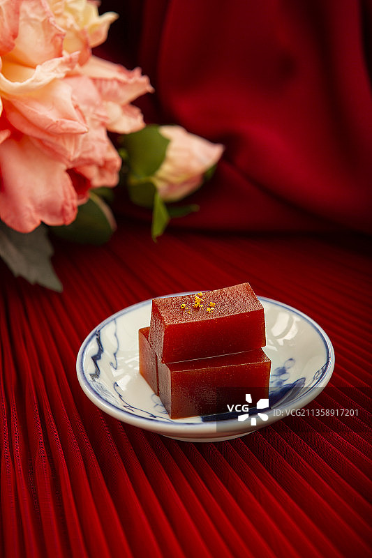 春节美食系列花开富贵，老北京小吃山楂糕静物图片素材