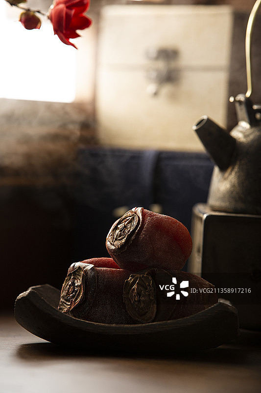 春节系列柿饼和茶道静物图片素材