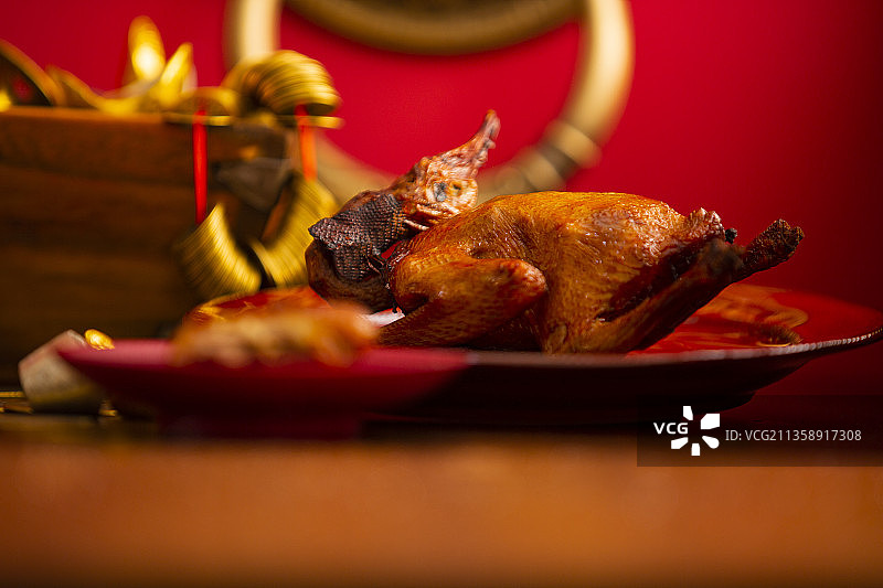 春节美食系列招财进宝，烤乳鸽静物图片素材