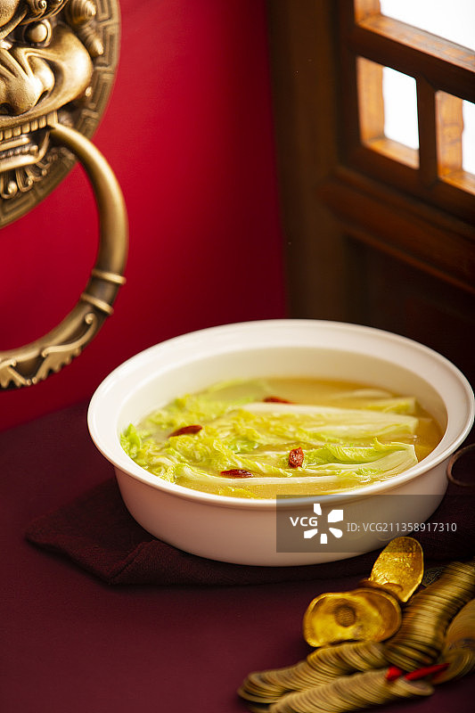 春节美食系列恭喜发财，上汤娃娃菜静物图片素材