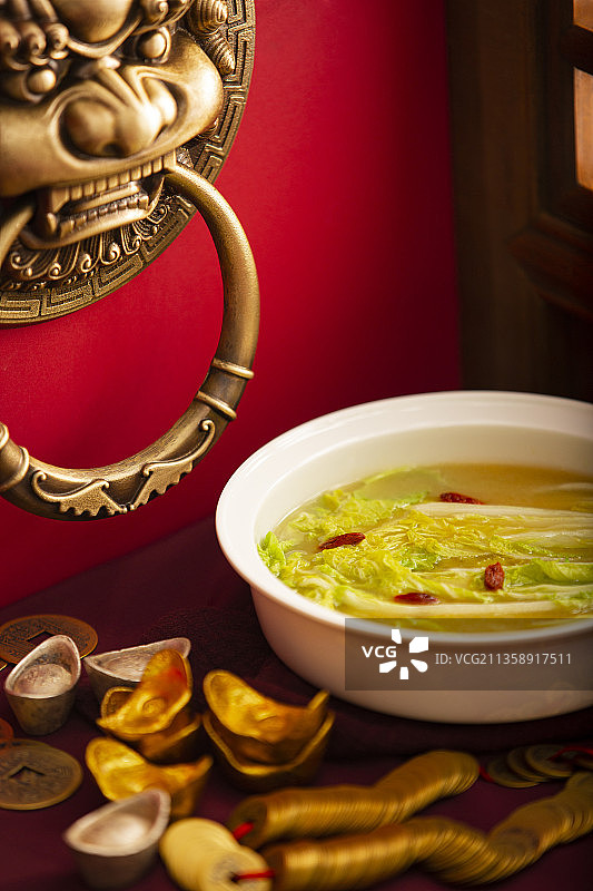 春节美食系列恭喜发财，上汤娃娃菜静物图片素材