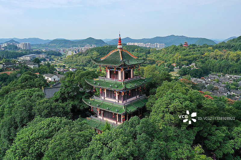 四川省南充市阆中古城鳌山圣境魁星楼航拍图片素材