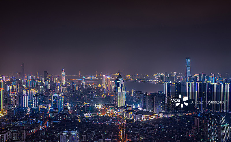 武汉市汉口武昌长江主轴核心区高楼建筑群夜景图片素材