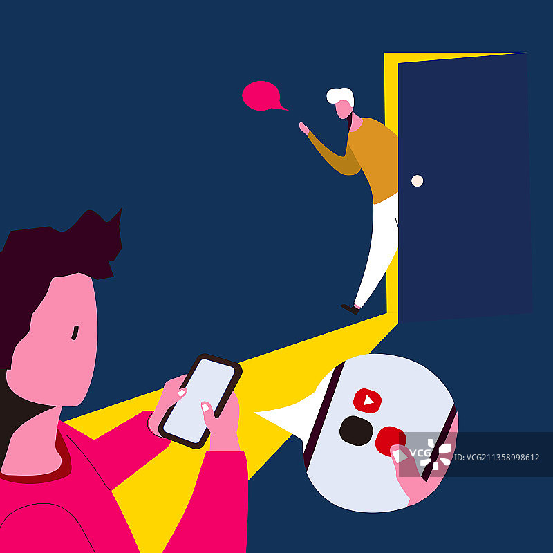 在玩手机时朋友进来打招呼图片素材