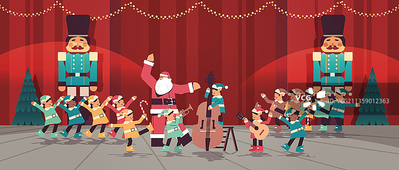 穿制服的精灵与乐器圣诞老人图片素材