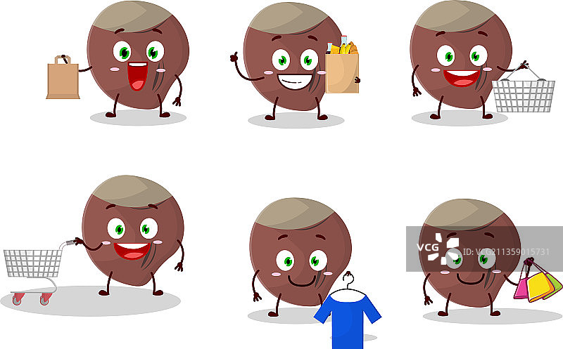 购物的橡果吉祥物设计图片素材