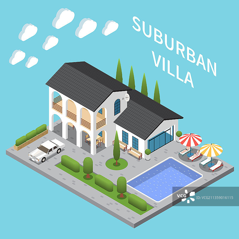 郊区2.5D风格构图图片素材