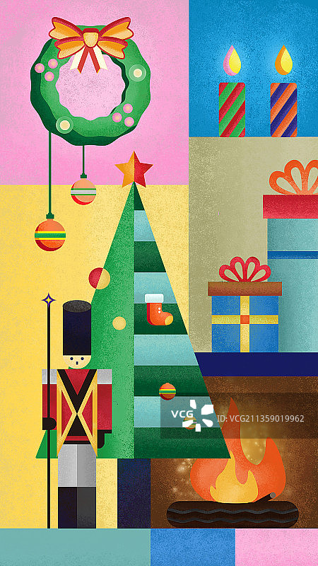 温馨圣诞夜壁纸插画图片素材