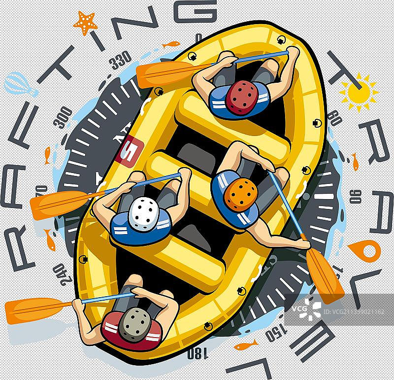 卡通创意划皮艇划船俯视图图片素材