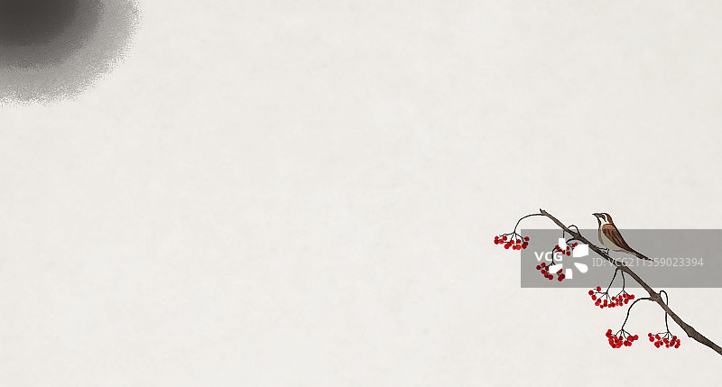 红豆鸟中式水墨插画背景图片素材