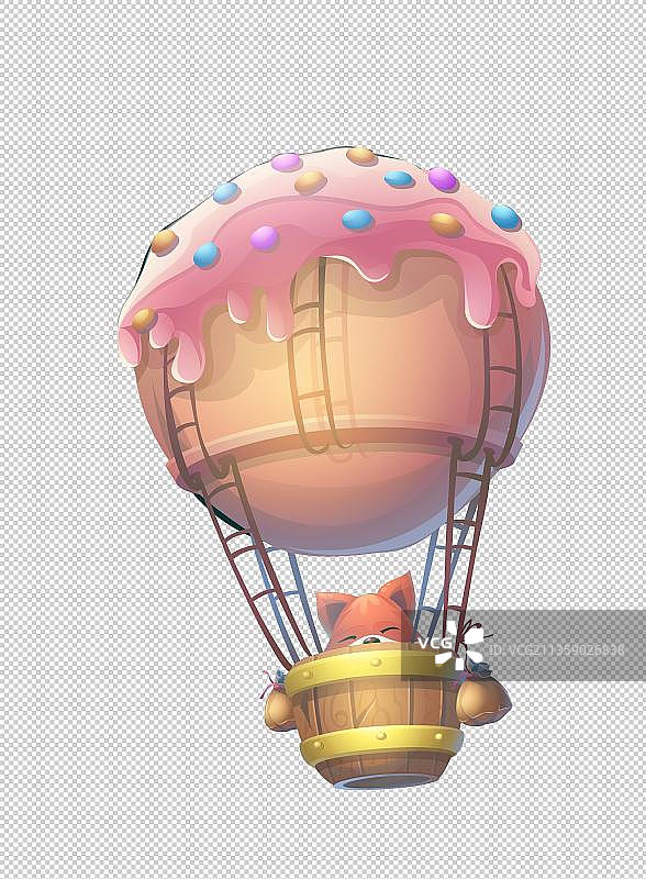 坐在热气球上面的狐狸元素图片素材