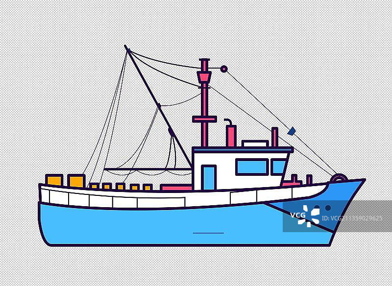 蓝色轮船手绘图片素材