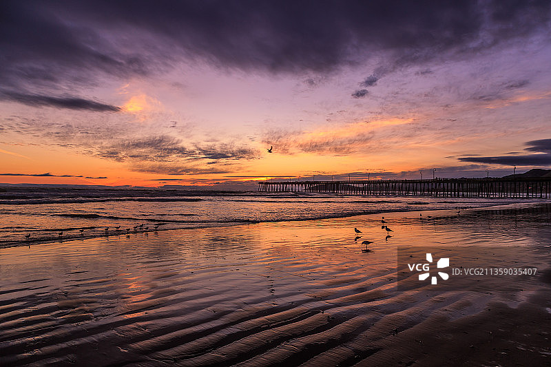 加州皮斯莫海滩日落海景图片素材