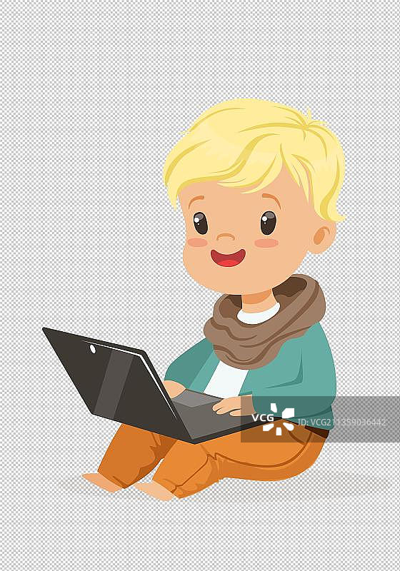 手绘卡通办公笔记本男孩图片素材