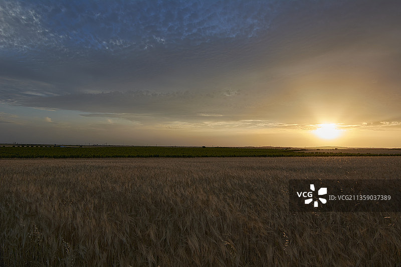 日落时，天空衬托下的风景图片素材