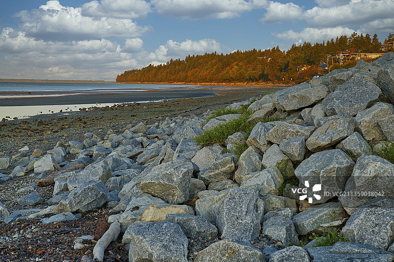 加拿大不列颠哥伦比亚省白石镇海滩岩石风光图片素材