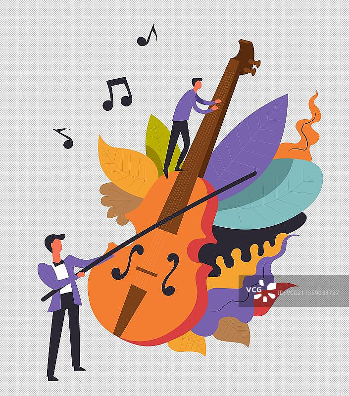 卡通拉大提琴的男人图片素材