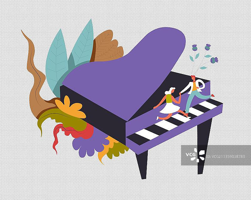 钢琴上跳舞的小人图片素材