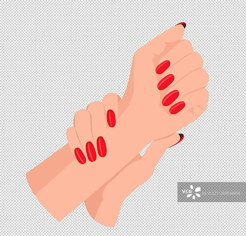 一只手握着另一只手腕展示红色美甲图片素材
